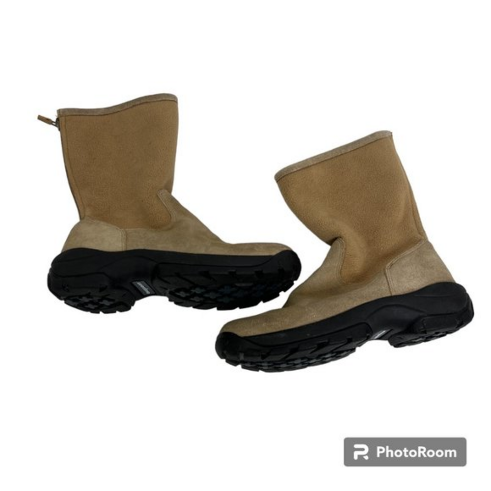 Lands End Womens Tan Suede Fleece Boots Lug Soles Zip Back Size 8‎ B Winter